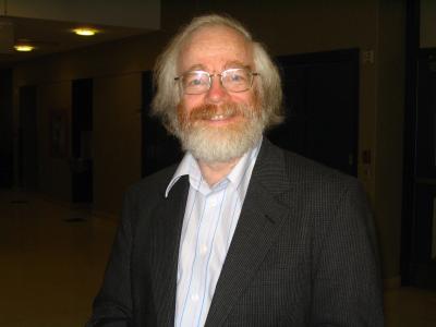 Professor Steve Bellovin in the hallway after the lecture